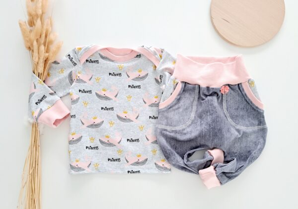 2-teiliges Set Gr.74 aus Hose und Langarmshirt "Wal rosa" – Bild 2