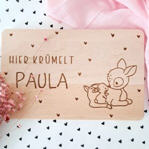 Frühstücksbrettchen Reh mit Hase und Herzchen